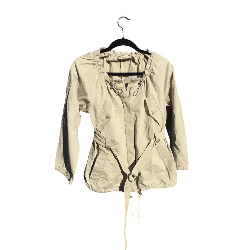 Theory jacket womens P petite beige minimalist belted Bergdorf Goodman cotton‎